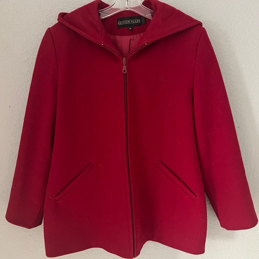 Red Pea coat. Windermere is lightly monogrammed on the left